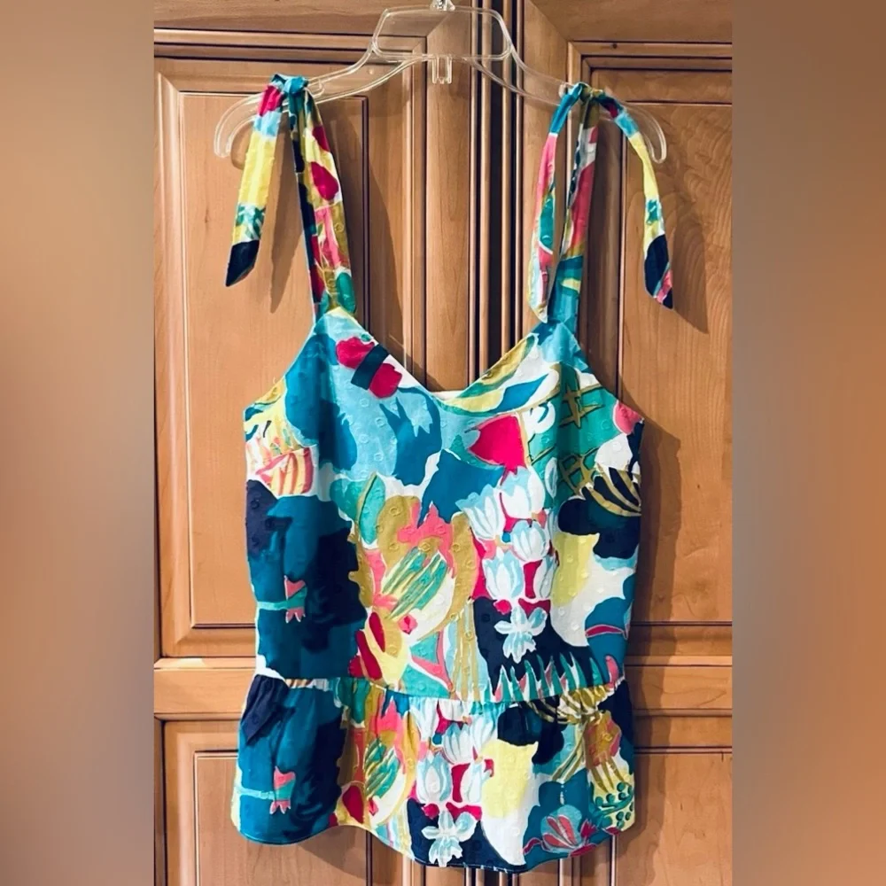 J. Crew Peplum Tie Shoulder Floral Sleeveless Top